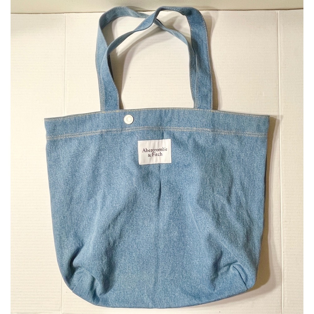 Abercrombie & Fitch Blue Denim Tote Bag Medium Wash Logo Patch Snap Closure
